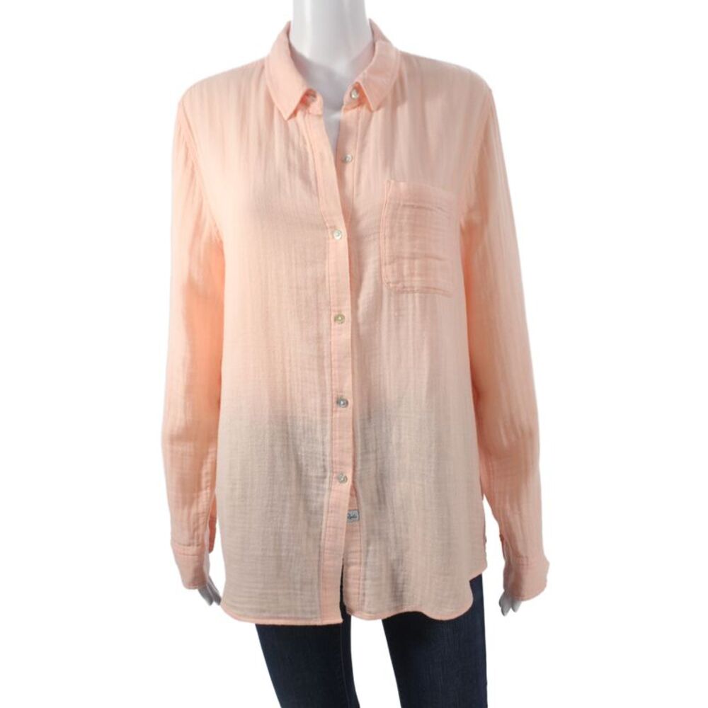 Rails Womens Basic Collared Button Up Pink Organic Cotton Long Sleeve Size L